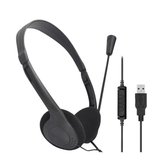 Fone de Ouvido Headset USB c/Microfone Preto Gotech - perfeito para video aulas e home office