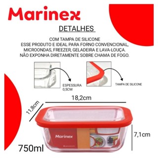 pote retangular marinex750 ml com tampa de silicone