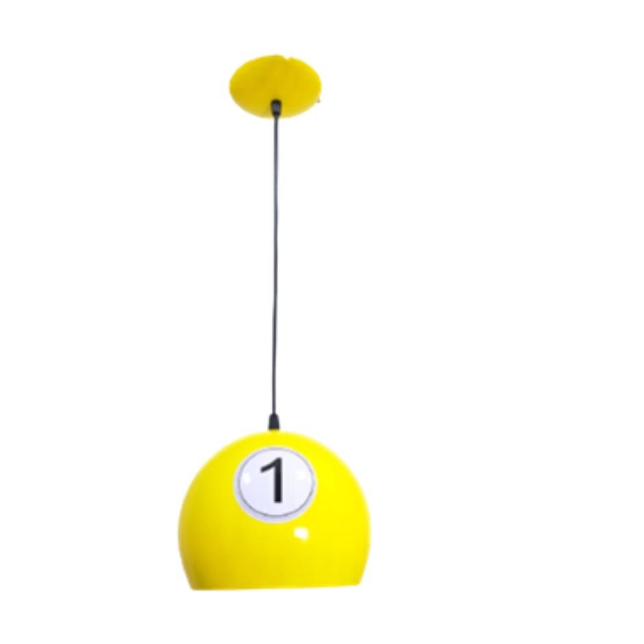 Lustre Luminária Pendente Bola 1 Amarelo Grande Vintage Bares Barbearias Mesa Sinuca Bilhar Jogos Varandas Sala