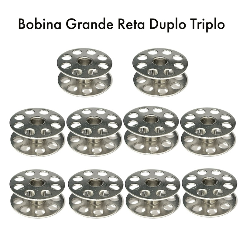 10 Bobina Grande Metal Furada Para Máquina Costura Reta Transporte Duplo Triplo Industrial em Oferta na Shopee