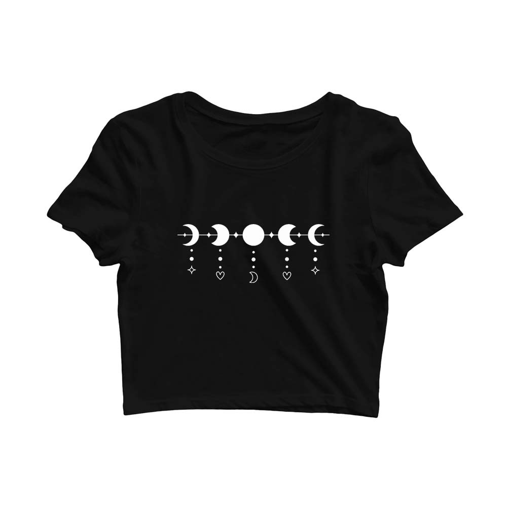 Imagem Cropped Feminino Fases Lua Signo Dia a Dia Camisa Feminina Estampada 100% Algodão