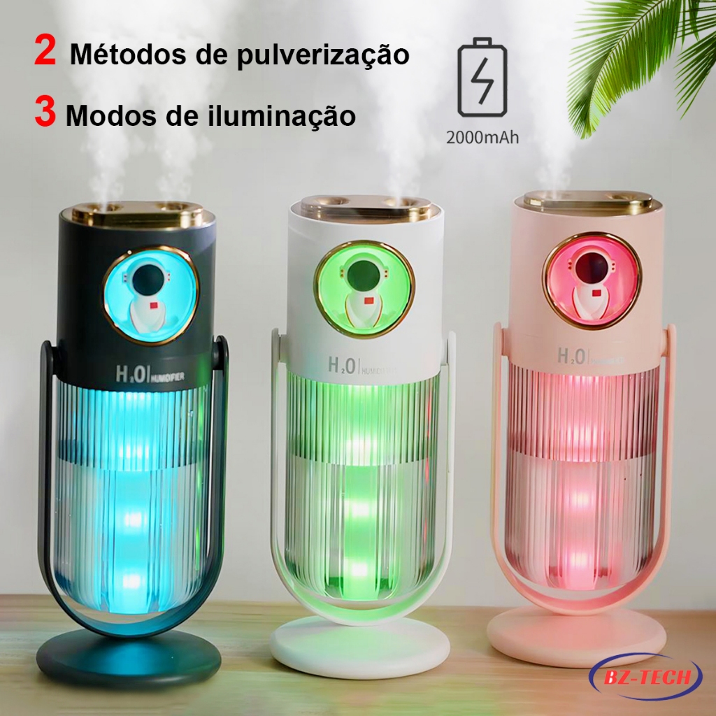 Astronauta Umidificador De Ar Recarregável Sem Fio Difusor Aromatizador Com Bico Duplo Luzes Coloridas Led  Escritório