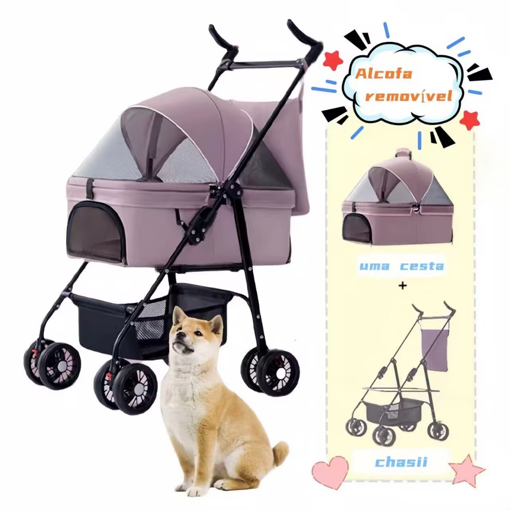 Carrinho de passeio para animais de estimação para cães e gatos Carrinho de passeio para cães de pequeno e médio porte