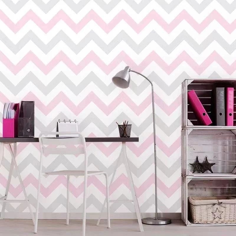 PAPEL DE PAREDE CHEVRON Rosa Cinza branco 5 METROS × 45CM