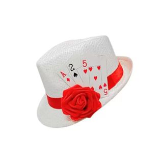 Chapéu Malandra Branco Rosa e Baralho Original