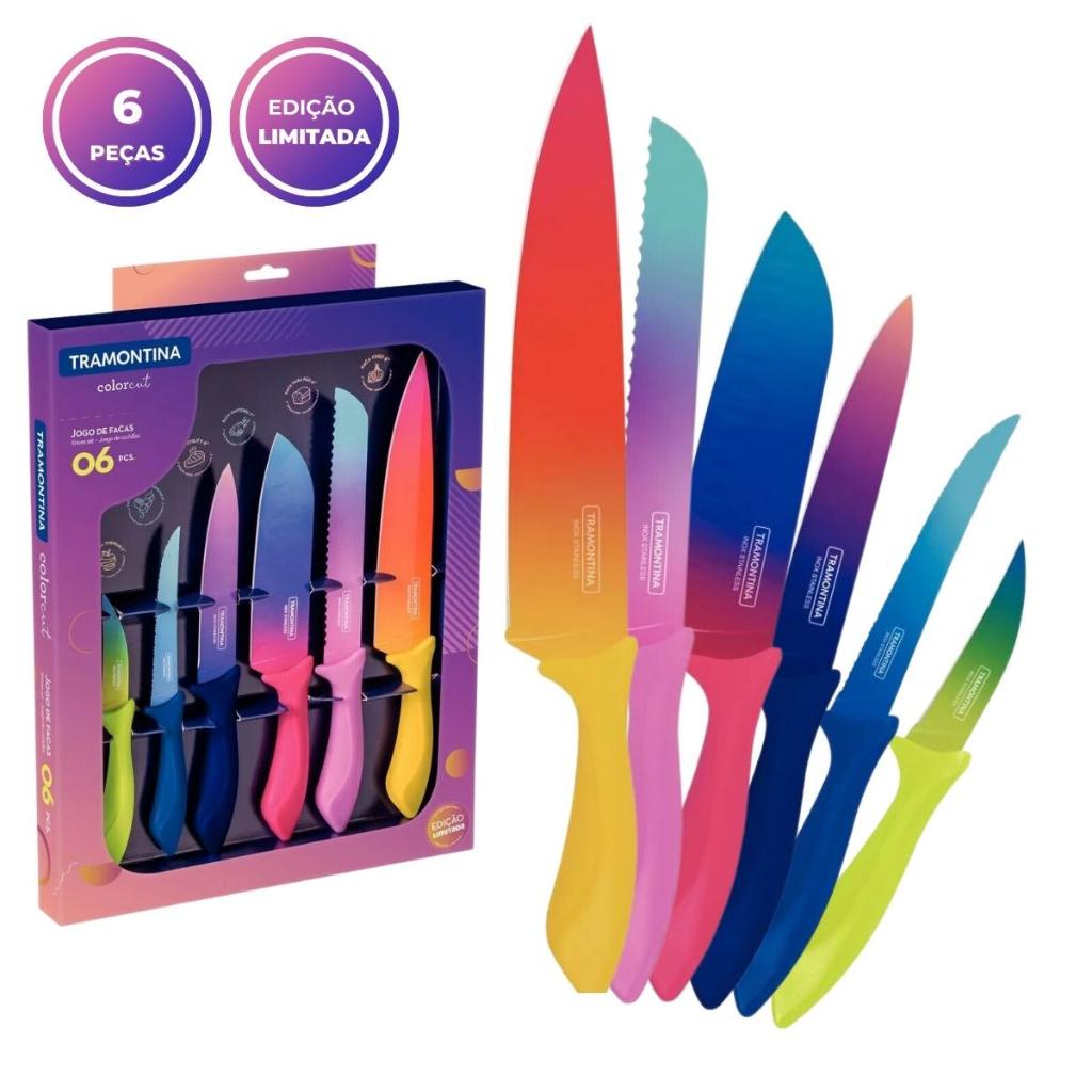 Jogo de Facas Tramontina 6 peças Colorido Lâmina Inox Edição Limitada Colorcut - 23099732 em Oferta na Shopee