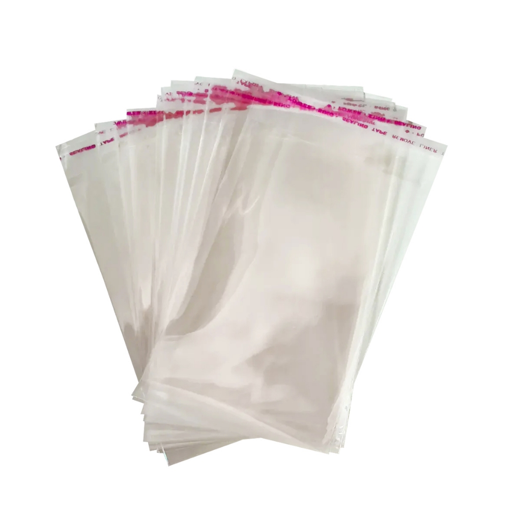 Saco adesivado Incolor Transparente 8x35 + 3 com 100 unidades loja embalagem saquinho auto colante adesivo bopp