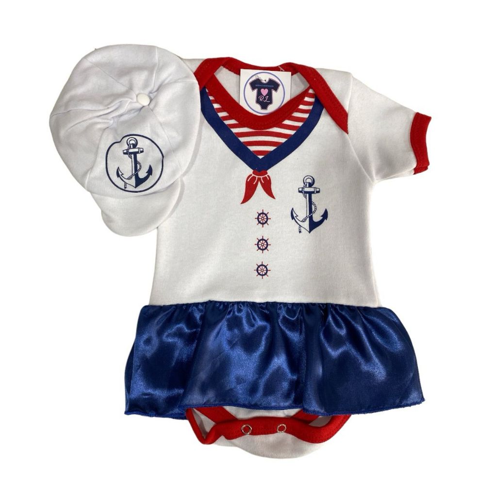 Body Bebe Menina Marinheira + Boina - Temático Mesversário