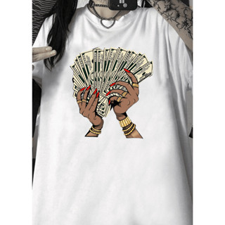 Camiseta Gráfica Dinheiro E Mão Masculina Feminina Poliéster