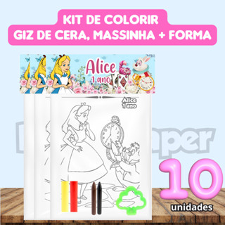Kit de Colorir Alice No Pais Das Maravilhas com Giz de cera massinha e forma - Lembrancinha 10 unidades