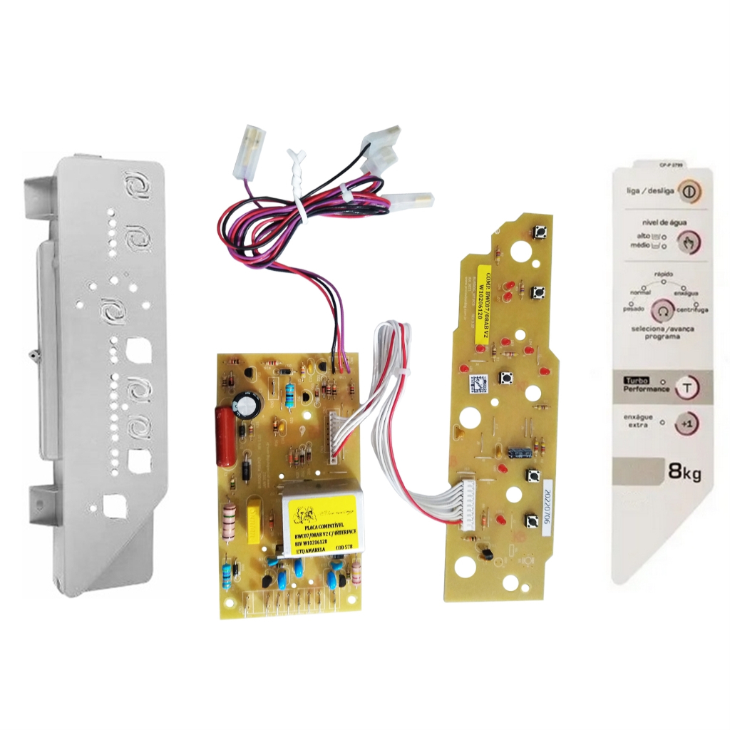 Placa Potencia e Interface Suporte e Adesivo para Lavadora Brastemp 8Kg BWC08 W10206120 326050619 326050620