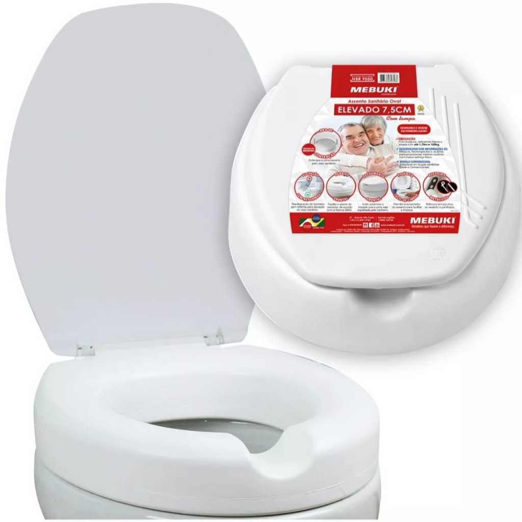 Assento Elevado Para Vaso Sanitário 7,5 Cm Com Tampa Para Idosos E Pessoas Com Deficiência E Pós Cirurgia
