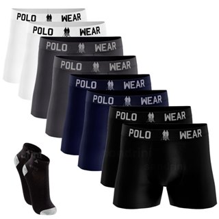 Kit 8 Cueca Boxer Polo Wear Original Adulto + 2 Meias