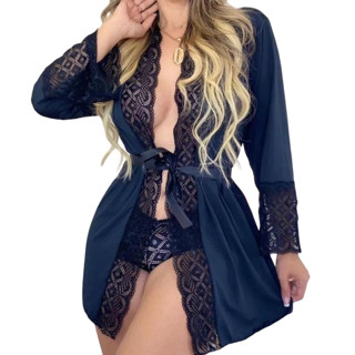 Kit ROBE Feminino Luxo em tule c/renda luxo acompanhado de uma CALCINHA Rendada, Hobby Noiva, Madrinha Estilo
