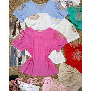 Blusa linho manga bordado coração Plus Size G1-G2-G3