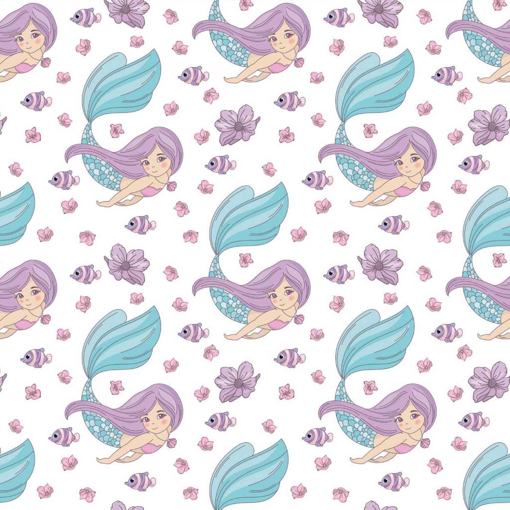 Papel de Parede Decorativo Baby Sereias Delicadas com Conchinhas 1,5m