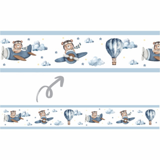 Faixa Adesiva Decorativa Ursinho Aviador Baloeiro para quarto de bebê decoração Infantil em Oferta na Shopee
