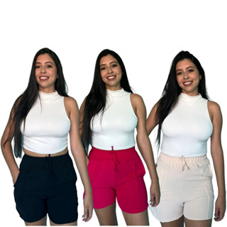 Short Duna Feminino Cintura Alta Elástico na Cintura