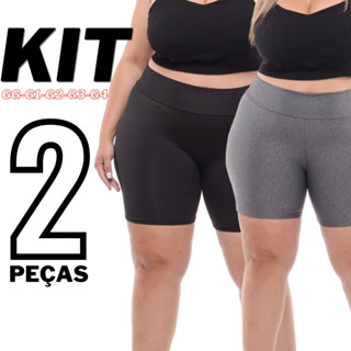 Kit 02 Bermuda Legging Feminino Plus Size Meia Coxa Cintura Alta Short Zero Transparência