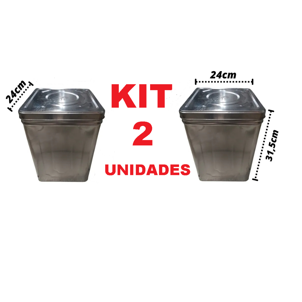 Kit 2 Lata vazia banha carne melado 18 litros tampa pratica abertura total multiuso