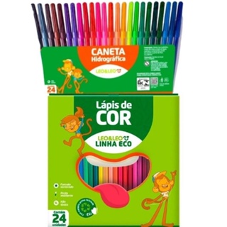 Kit 24 Lápis De Cor Colorir + 24 Canetinha Caneta hidrográfica Leo e Leo em Oferta na Shopee