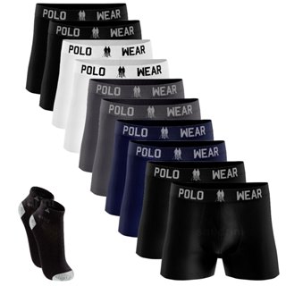 Kit 10 Cuecas Boxer Polo Wear Box Adulto + 2 Meias