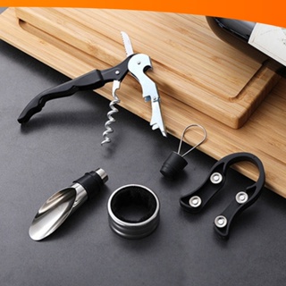Kit Abridor De Vinho 5 Peças Inox Com Saca Rolha Dosador Corta Lacre em Oferta na Shopee