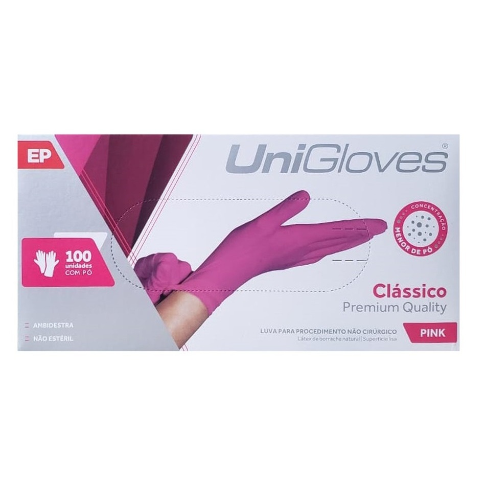 Luvas Latex Pink/rosa Com Pó Cx C/100un Unigloves