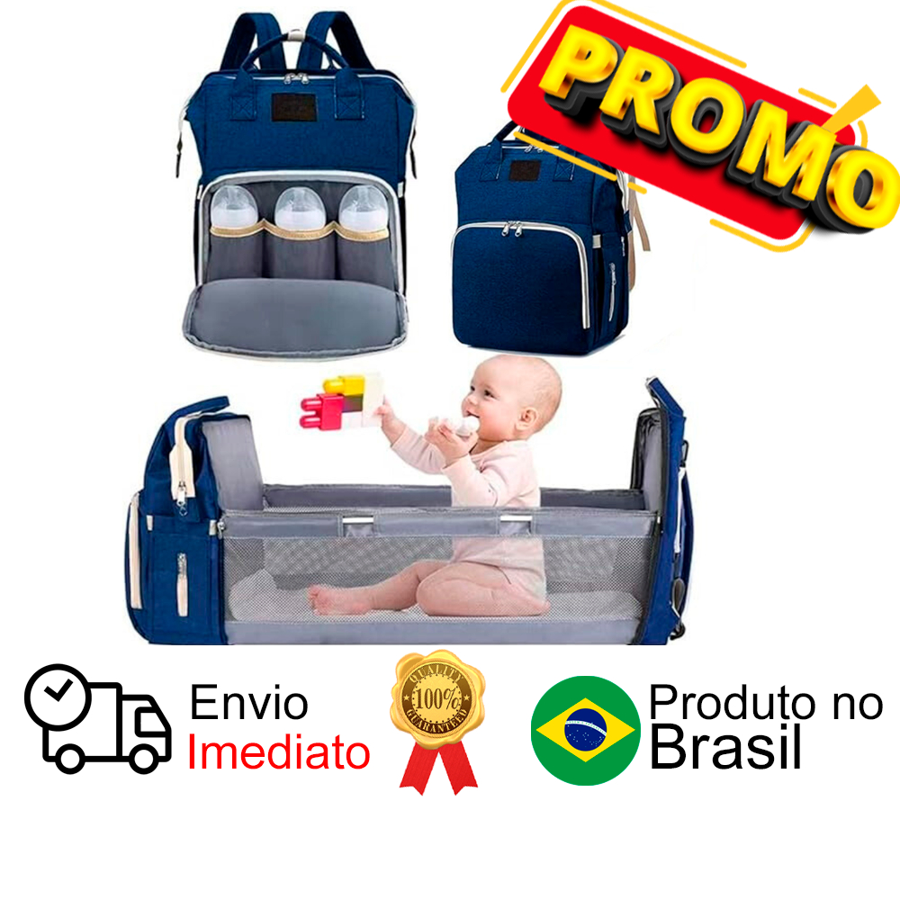 Mochila Bolsa Maternidade Dobrável vira Berço Cama Multifuncoes Deend Azul