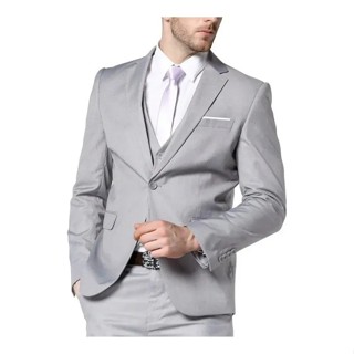 Terno Slim Masculino Microfibra Cinza Claro Paleto + Calça + Colete **** Promoção ****