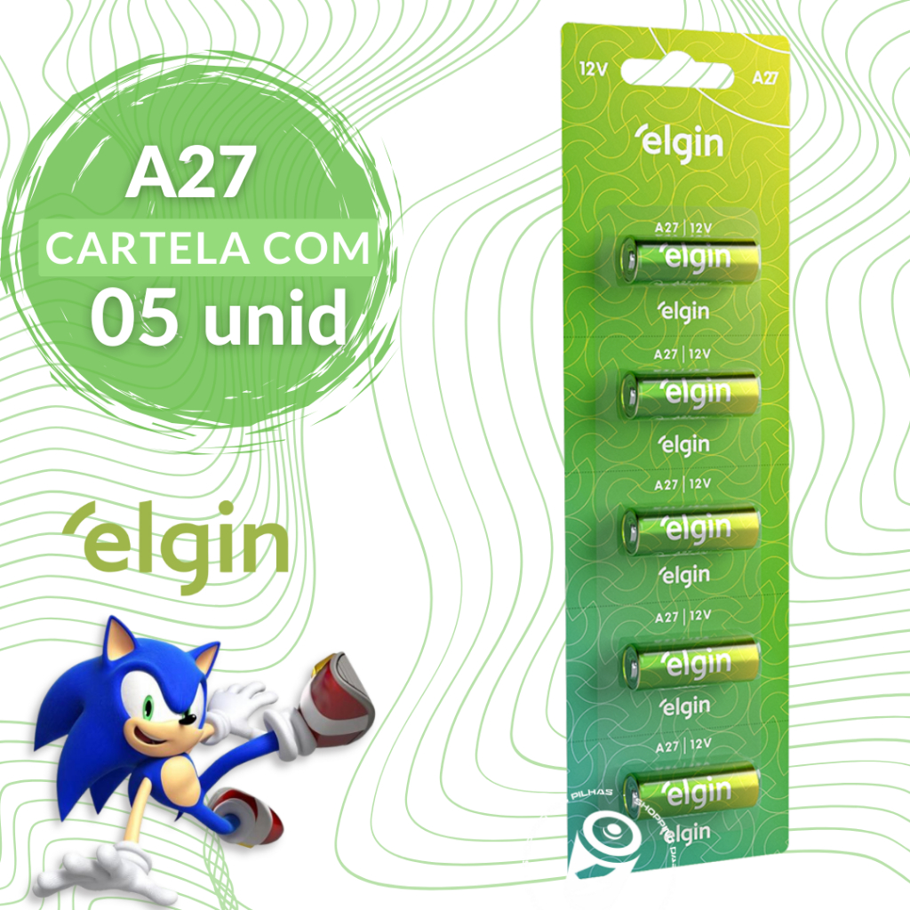 5 Baterias Pilha Alcalina A27 12V Elgin Controle Alarme Portão