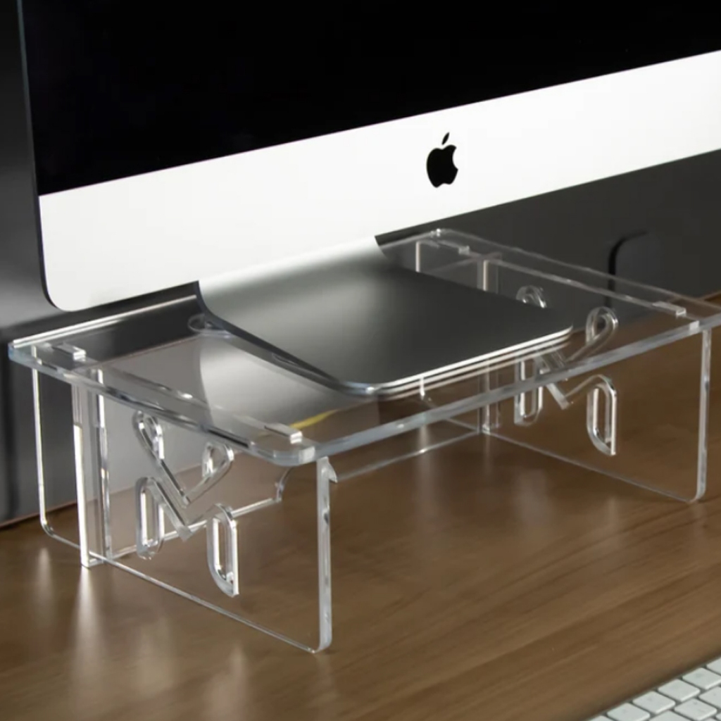 Base para Monitor Acrilico Home Office Mesa Gamer Ergonômico Suporte Tv Notebook Madeira Escritório Base Quarto Organizador Decorativo Bancada CPU