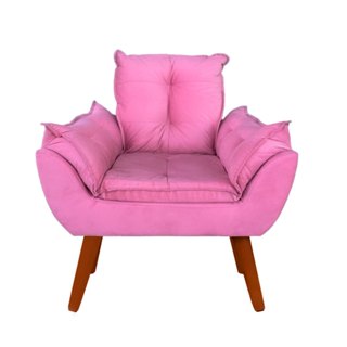 Poltrona Opala Decorativa Pés Palito Suede Rosê Gold