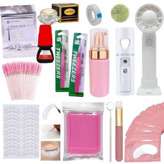 Kit Extensão Completo Profissional Cílios Cola Hs10 Escovinha Microbrush Ventilador Nano Mister Escovinha Microbrush Removedor Navina