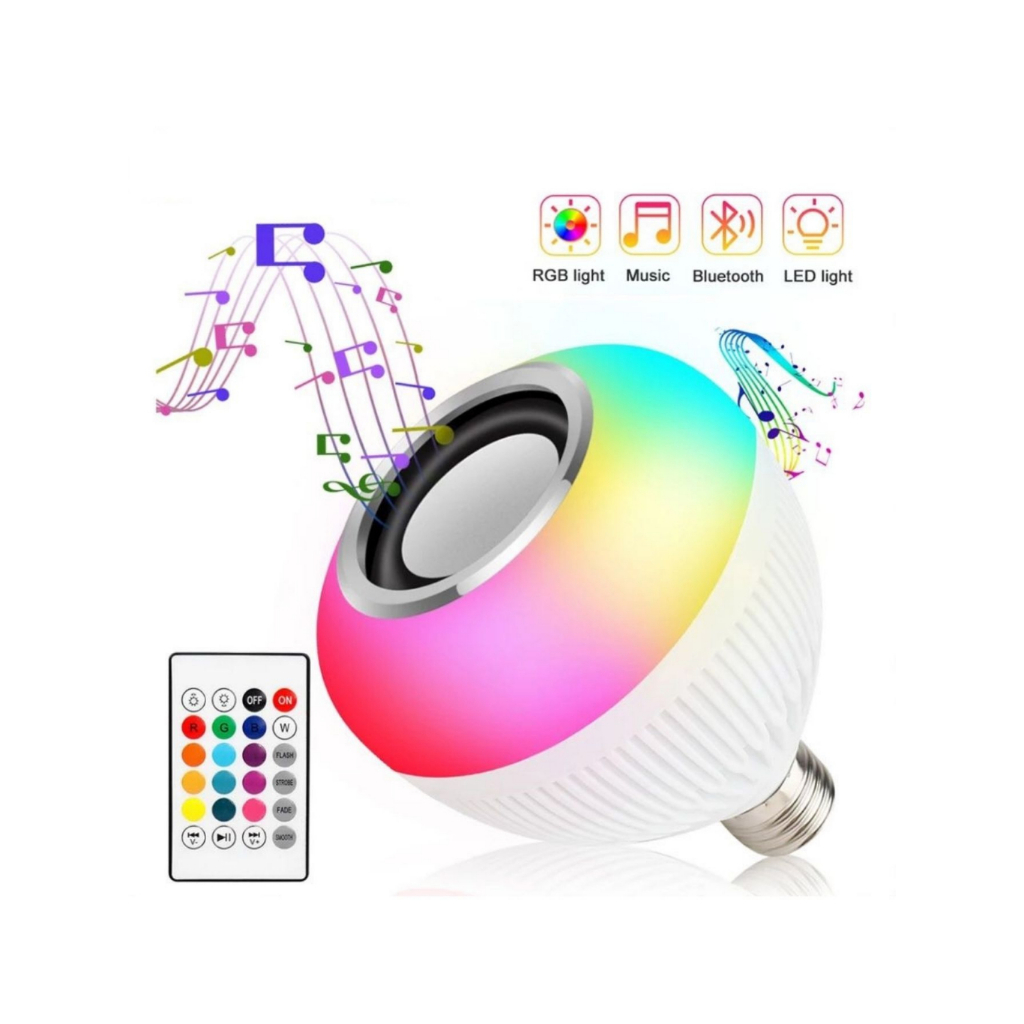 Lampada Bluetooth Com Led Rgb Musica 12w + Controle Remoto