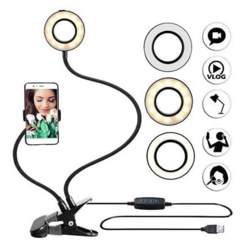 Ring light de Mesa 2 em 1 com Suporte de Celular Para Maquiagem Selfie Live Make Abajur