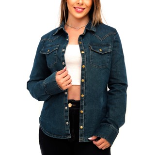 Camisa Jeans Dark Feminina Premium com Lycra