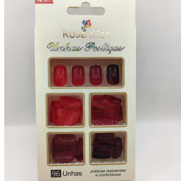 Kit 96 unha postiça decoração de unhas moda feminina ROSE KISS