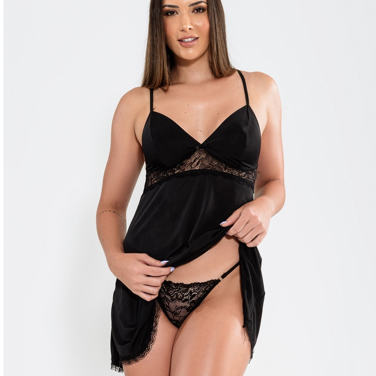 CAMISOLA SEXY COM CALCINHA FIO SEM BOJO COM DETALHES EM RENDA