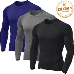 Kit 3 Camisetas Masculinas Segunda Pele Proteção UV Térmica