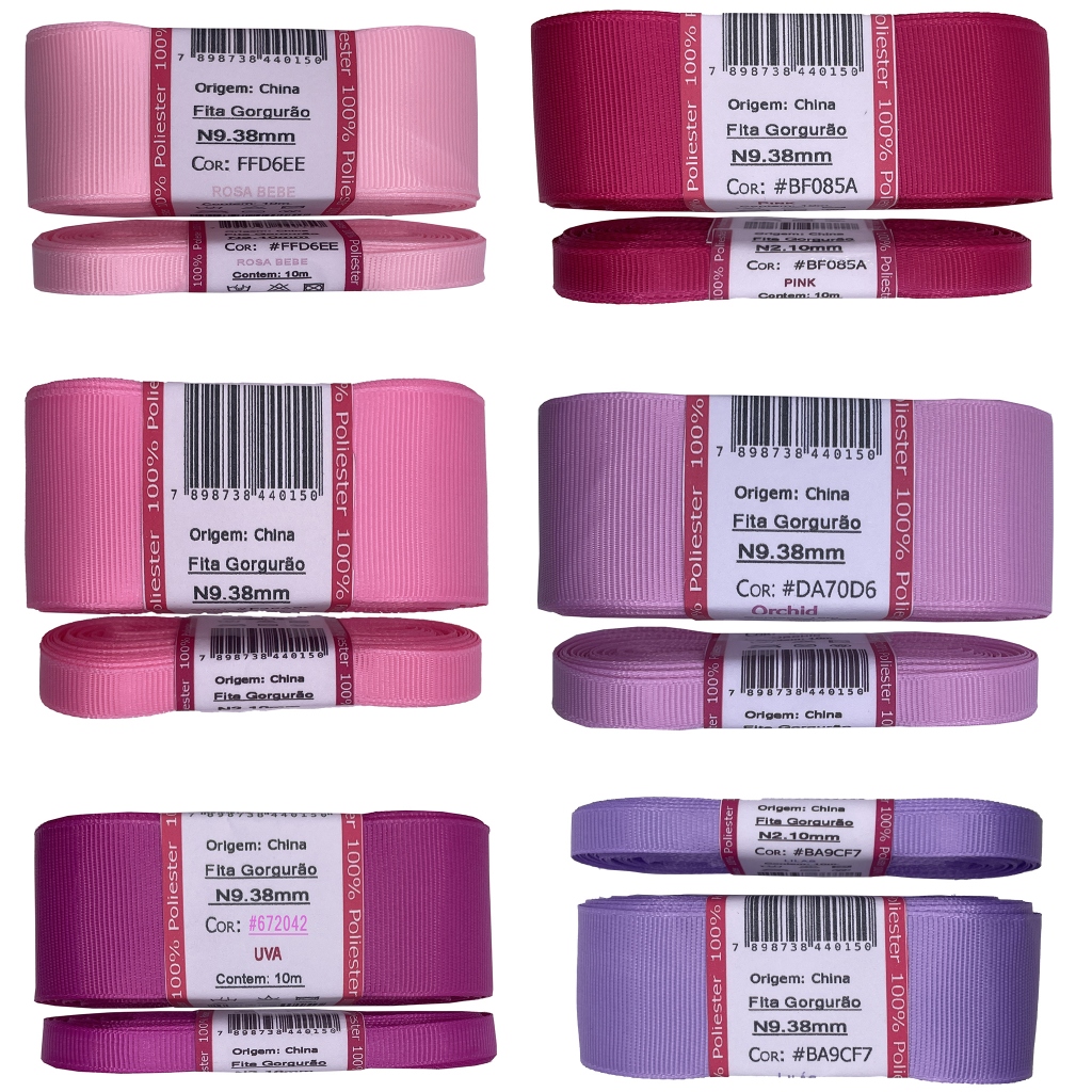 Fitas de Gorgurão 10mm+38mm Casadinhas Com 10 Metros Cada