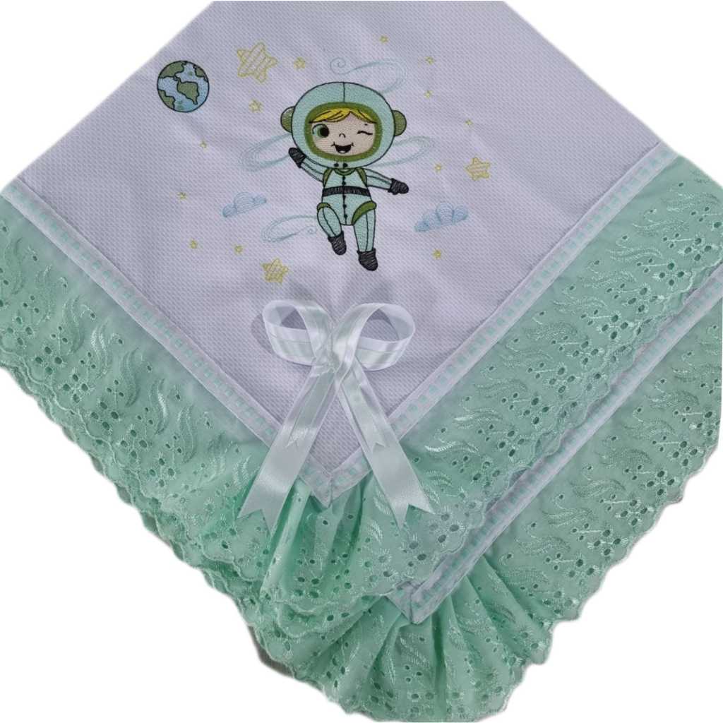 Manta De Piquet Bordada Astronauta Menina Menino Infantil