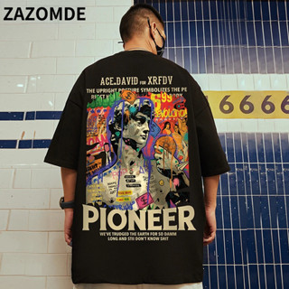 Camisa Zazomde-camiseta de algodão estilo hip hop, impresso streetwear