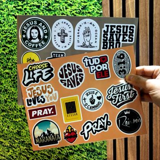 Cartela Adesivo Vinil Cristão Jesus para colar Biblia, Caderno, Celular, Tablet, Notebook, Carro, Instrumento (LARANJA) em Oferta na Shopee