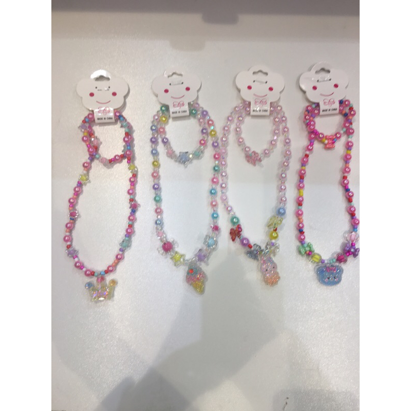 Kit de conjunto Colar/Pulseira e Anel de Miçangas infantil Pérola 2-3em1