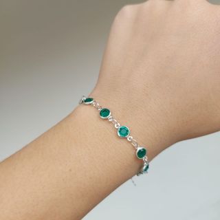 Pulseira feminina zircônia verde folheado a prata 925 em Oferta na Shopee
