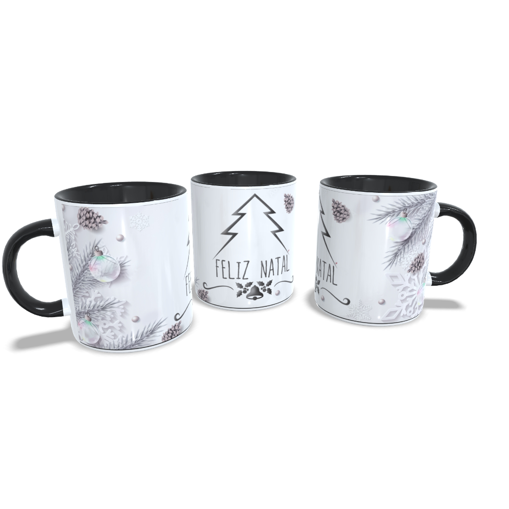Caneca Cerâmica/Porcelana/Polímero 325ml - Natal - Feliz natal Presente Paisagens Paisagem Casa Casas Pinheirinho Pinheirinhos Pinheiro Arvore Batalino Natalina Lembrancinha Papai Noel Frases de natal merry christmas