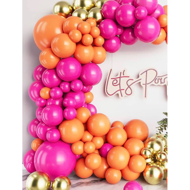 Kit 125 Balões Laranja, Pink e Dourado Metalizado | Bexiga Festa Aniversário Artigo de Festa em Oferta na Shopee