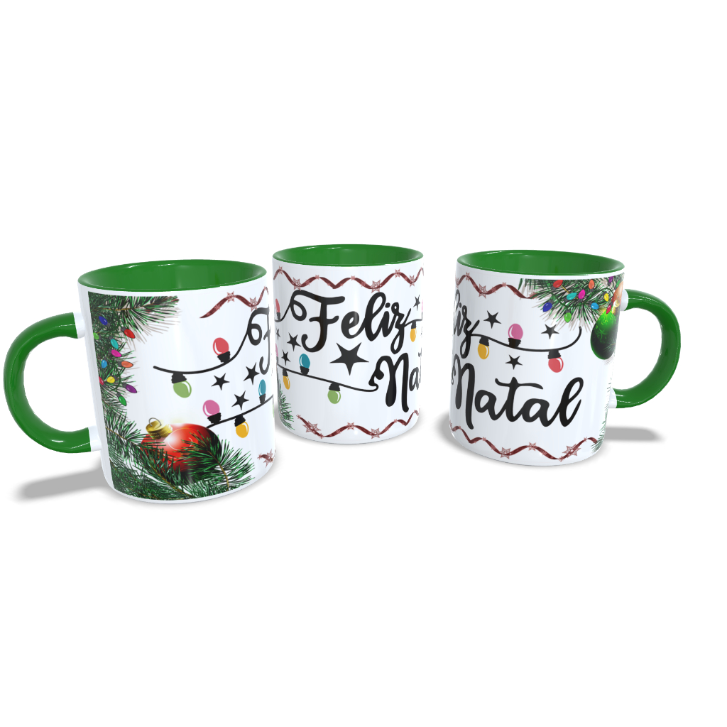 Caneca Cerâmica/Porcelana/Polímero 325ml - Natal - Feliz natal Presente Paisagens Paisagem Casa Casas Pinheirinho Pinheirinhos Pinheiro Arvore Natalino Natalina Lembrancinha Papai Noel Frases de natal merry christmas