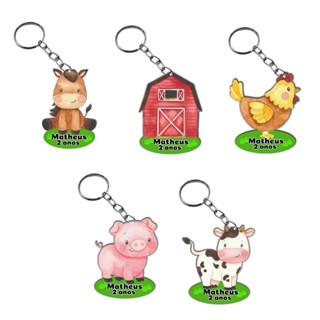 Chaveiro Personalizado Fazendinha Aquarela embalados em saquinhos transparentes